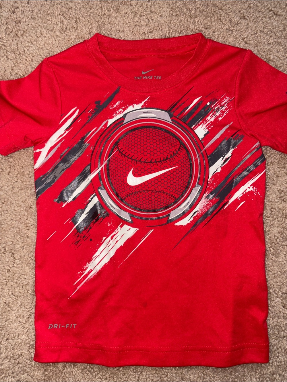 Nike Red Short-Sleeve Dri-FIT Graphic Tee with White & Gray Accents